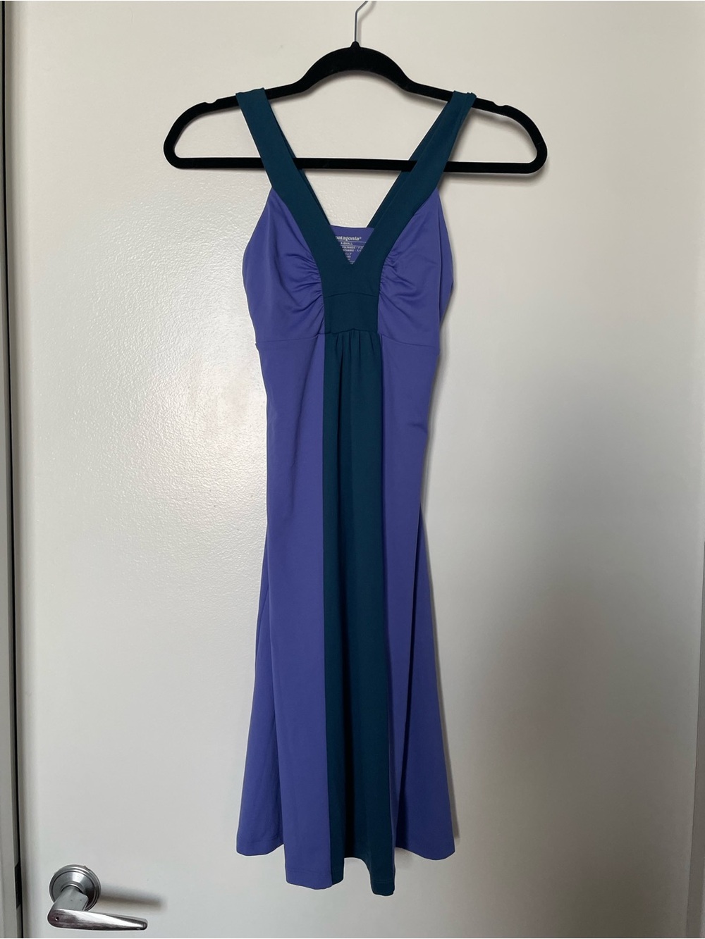 Patagonia Two-Tone Teal & Purple V-Neck Midi Dress